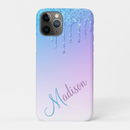 Capa Para iPhone 11 Pro Nome do Glitter Ombré Glam Sparkles Azul