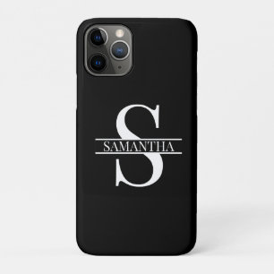 Capa Para iPhone 11 Pro Nome do Monograma Branco e Preto de Tendência Min