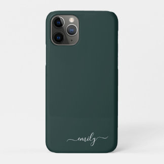 Capa Para iPhone 11 Pro Nome do Monograma do Script Moderno Verde Escuro
