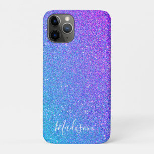 Capa Para iPhone 11 Pro Nome do Ombre de Brilho Azul Roxo
