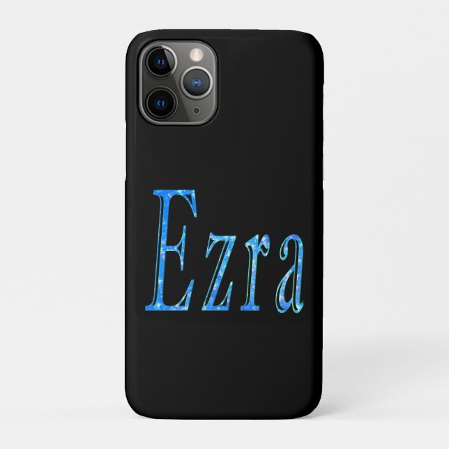 Capa Para iPhone 11 Pro Nome Ezra Projetado Azul, (Verso)