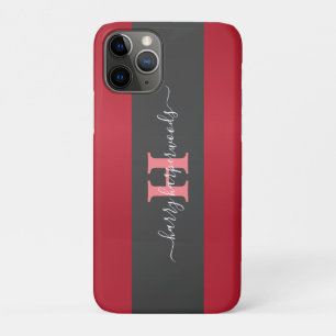Capa Para iPhone 11 Pro Nome Monogramado de Metal Simples Elegante Vermelh