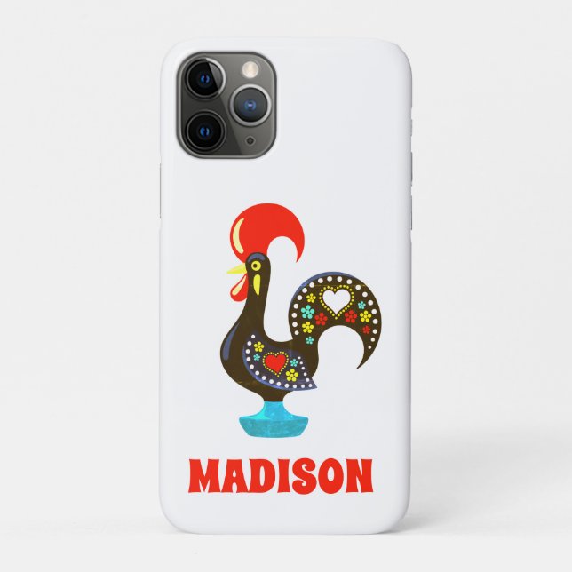 Capa Para iPhone 11 Pro Nome Personalizado Barcelos Português Rooster Pret (Verso)
