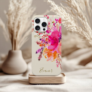 Capa Para iPhone 11 Pro Nome Personalizado Floral Dourado Cor de Água Rosa