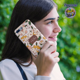 Capa Para iPhone 11 Pro Nome Personalizado Floral Retro Creme Flor Amarela