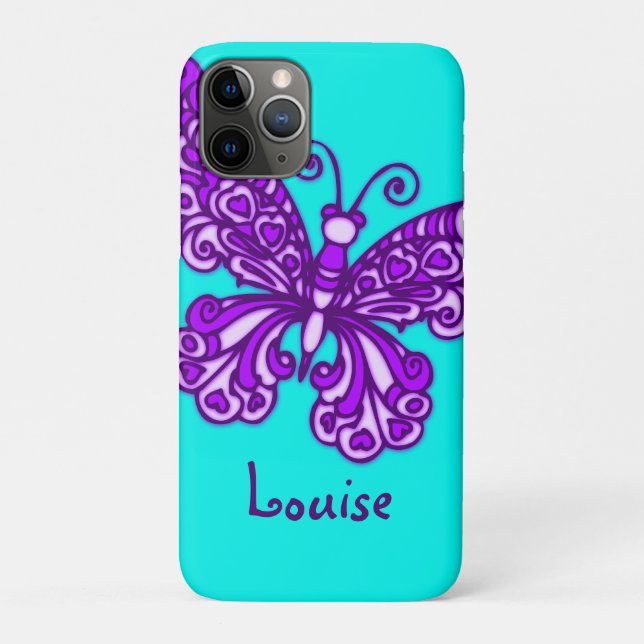 Capa Para iPhone 11 Pro Nome personalizado púrpura da borboleta lisada aqu (Verso)