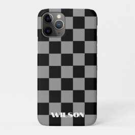 Capa Para iPhone 11 Pro Nome personalizado xadrez cinza e preto 