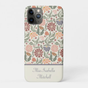 Capa Para iPhone 11 Pro Nome Personalizável das Flores Retro de Vintagem d