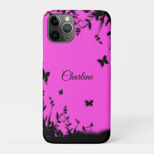 Capa Para iPhone 11 Pro Nome Pessoal do Jardim da Borboleta Rosa Quente