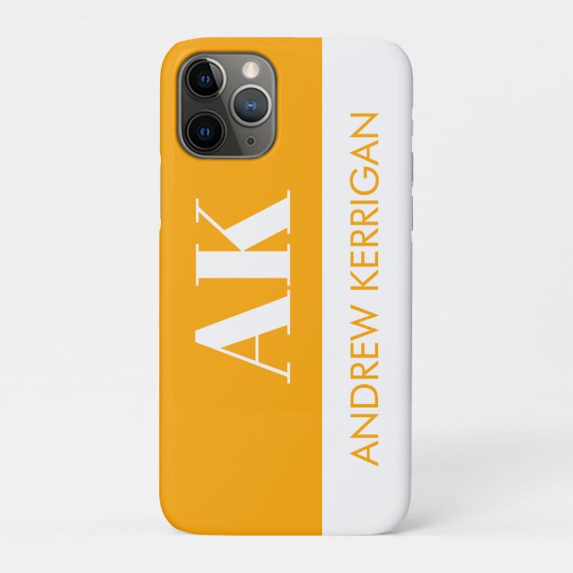Capa Para iPhone 11 Pro Nome Simples e Iniciais Laranja e Branco (Verso)