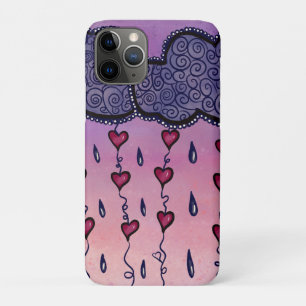 Capa Para iPhone 11 Pro Nuvens, corações e gotas de chuva
