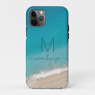 Capa Para iPhone 11 Pro Ocean Beach com um monograma azul lacrimogêneo pe