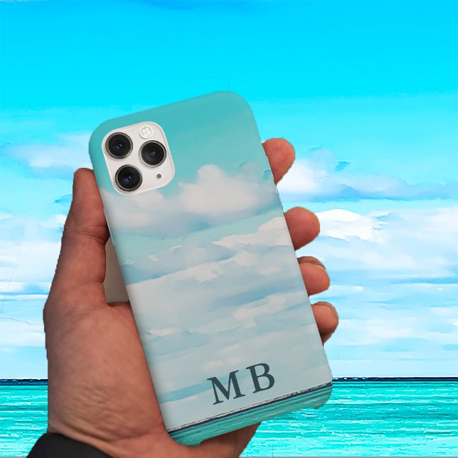 Capa Para iPhone 11 Pro Oceano Céu Monograma Viagem Aqua Azul (Criador carregado)