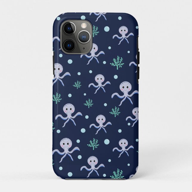Capa Para iPhone 11 Pro Octopus sob o padrão das crianças do mar (Verso)