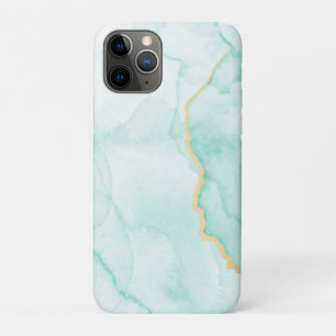 Capa Para iPhone 11 Pro Onda de mármore azul claro e ouro