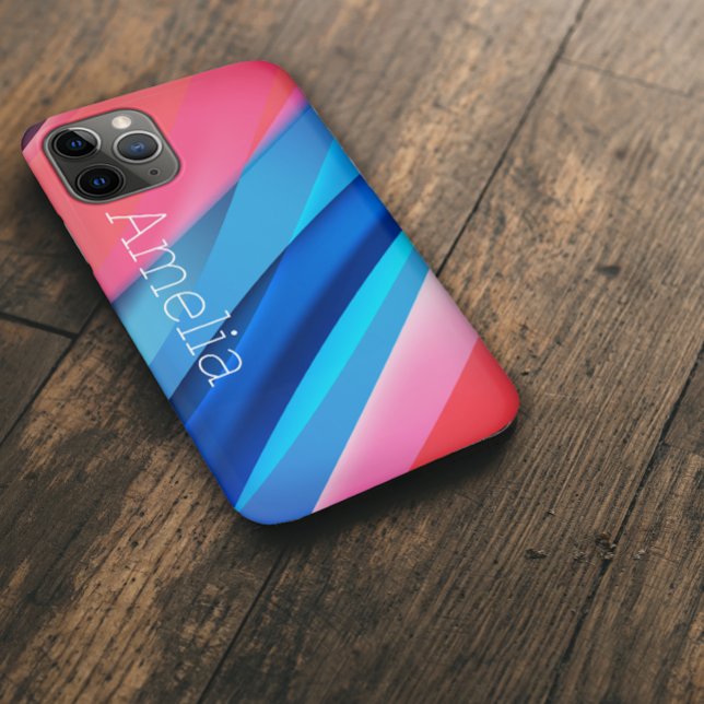 Capa Para iPhone 11 Pro Onda geométrica coral azul (Criador carregado)