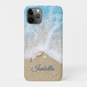 Capa Para iPhone 11 Pro Ondas de Oceano Azul e Areia de Praia