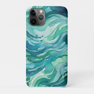 Capa Para iPhone 11 Pro Ondas do Oceano em Aquarela Turquesa