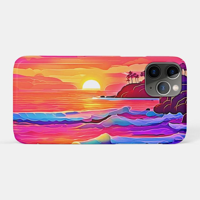 Capa Para iPhone 11 Pro Ondas Sunset: Sonho Costeiro Vivo (Verso (horizontal))