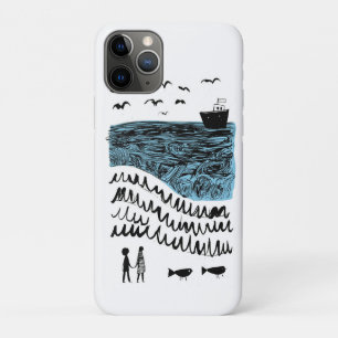 Capa Para iPhone 11 Pro Onde o Mar Começa Oceano Desenhado à Mão