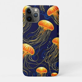 Capa Para iPhone 11 Pro Orange Jellyfish - Arte de Padrão