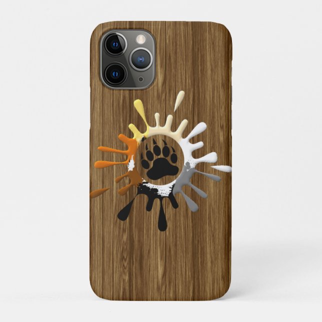 Capa Para iPhone 11 Pro Orgulho Urso Pinta Pata de Urso em madeira (Verso)
