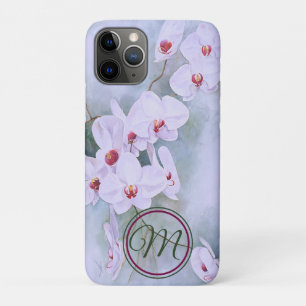 Capa Para iPhone 11 Pro Orquídeas brancas Centros cor-de-rosa Monograma d
