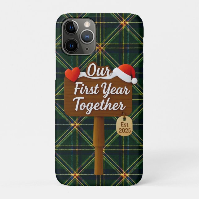 Capa Para iPhone 11 Pro Our First Year Together 2025 Wooden Sign (Verso)