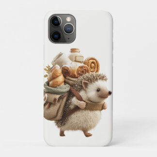 Capa Para iPhone 11 Pro ouriço-cacheiro usando uma mochila cheia de pastel