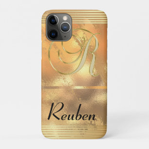 Capa Para iPhone 11 Pro Ouro esbatido Linho Dourado Monograma R