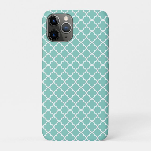 Capa Para iPhone 11 Pro Padrão Aqua Mint Quatrefoil (Verso)