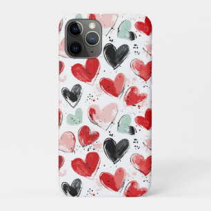 Capa Para iPhone 11 Pro padrão bonito com cor d'água pintada de coração