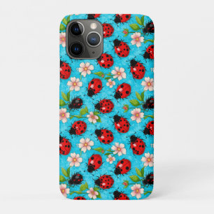 Capa Para iPhone 11 Pro Padrão Colorido de Joaninha com Flores