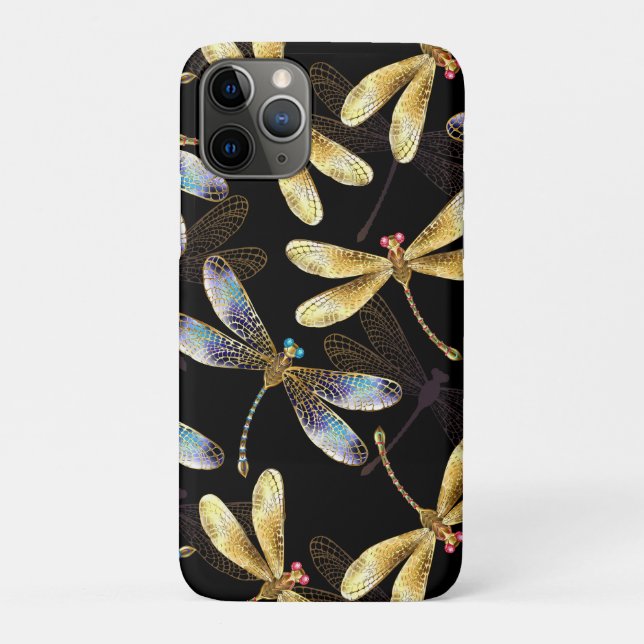 Capa Para iPhone 11 Pro Padrão contínuo com Libélulas Douradas (Verso)