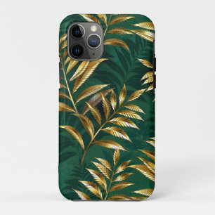Capa Para iPhone 11 Pro Padrão contínuo com samambaias douradas