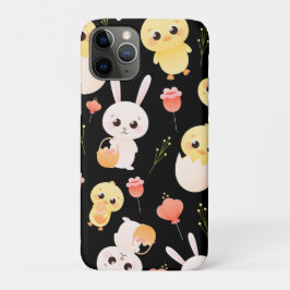 Capa Para iPhone 11 Pro Padrão contínuo de adoráveis coelhinhos e pintinho