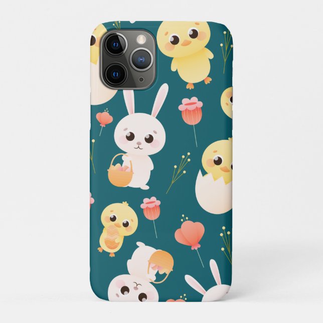 Capa Para iPhone 11 Pro Padrão contínuo de adoráveis coelhinhos e pintinho (Verso)