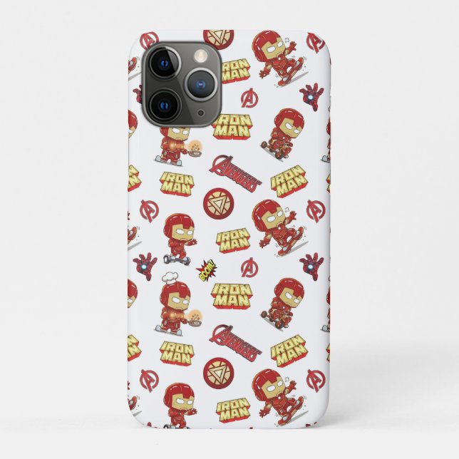 Capa Para iPhone 11 Pro Padrão contínuo do bobo Chibi Homem de Ferro - Sup (Verso)
