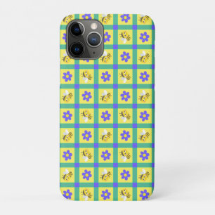 Capa Para iPhone 11 Pro Padrão de Abelha de Desenho Animado Fofo e Flor