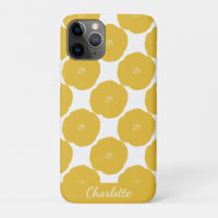 Padrão de Arte Floral Retrópica em Amarelo e Branc
