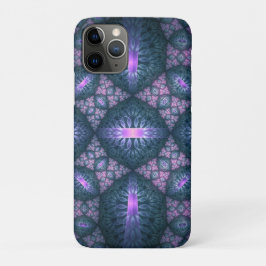 Capa Para iPhone 11 Pro Padrão de Arte Fractal 3D Turquesa Roxo Rosa