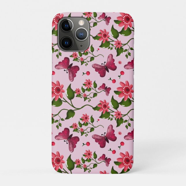 Capa Para iPhone 11 Pro Padrão de Borboleta Cereja Fofa, Fruta Kawaii Bril (Verso)