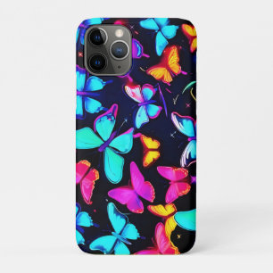 Capa Para iPhone 11 Pro Padrão de Borboleta Neon