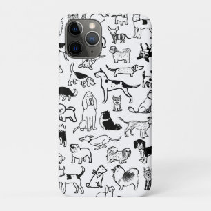 Capa Para iPhone 11 Pro Padrão de Cães Pretos e Brancos Cute Canine Love