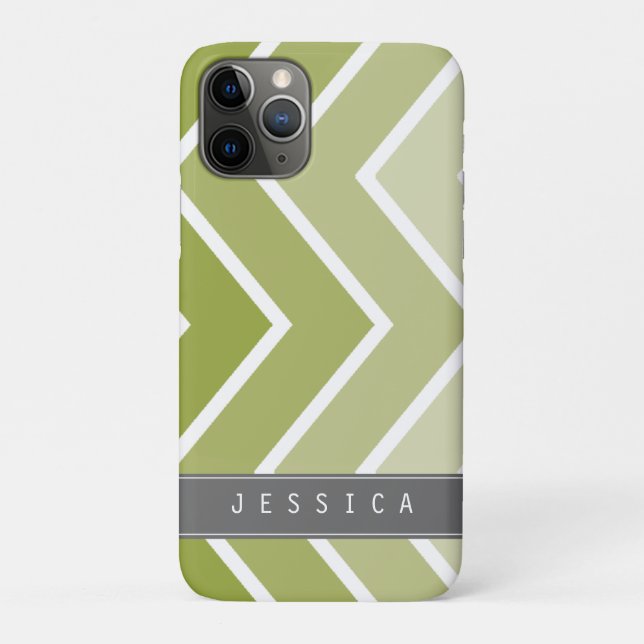 Capa Para iPhone 11 Pro Padrão de Chevrons de Zig Zag Verde Ombre (Verso)