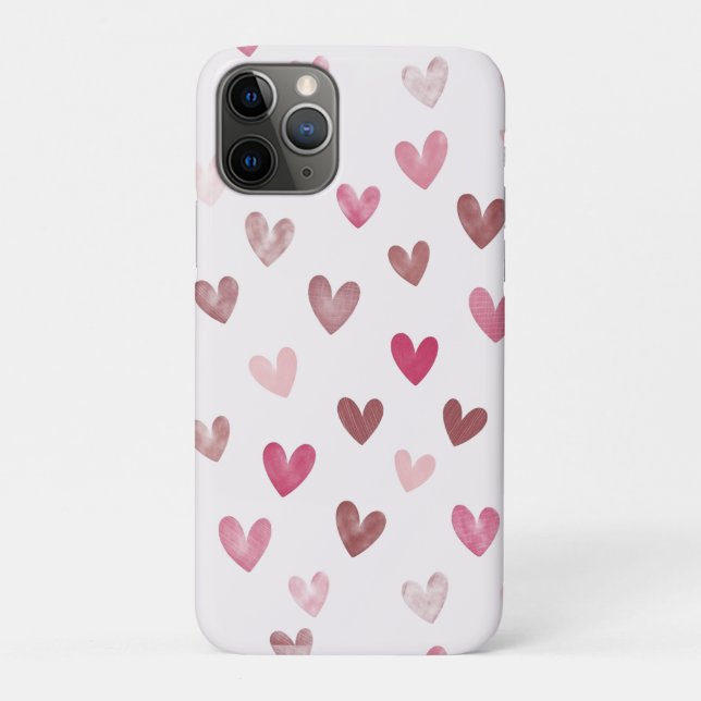 Capa Para iPhone 11 Pro Padrão de Coração Rosa Fofo – Design Romântico e E (Verso)