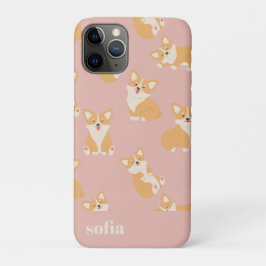 Capa Para iPhone 11 Pro Padrão de Corgi de Cute de Nome Personalizado para