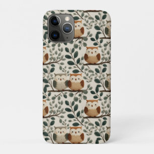 Capa Para iPhone 11 Pro Padrão de Coruja e Folha da Floresta