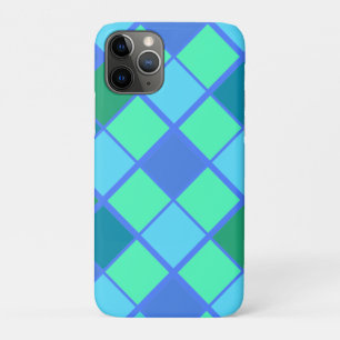 Capa Para iPhone 11 Pro Padrão de Diamante Verde e Azul da Tendy