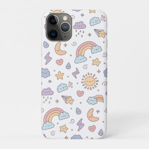 Capa Para iPhone 11 Pro Padrão de Doodles de Clima Fofo